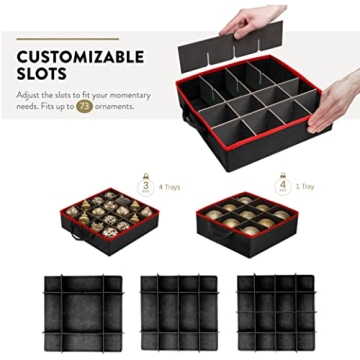 ZOBER Super Rigid Christmas Ornament Storage Box Black