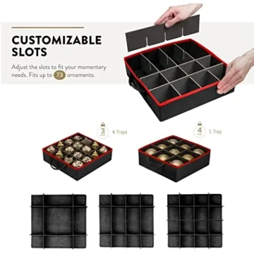 ZOBER Super Rigid Christmas Ornament Storage Box Black