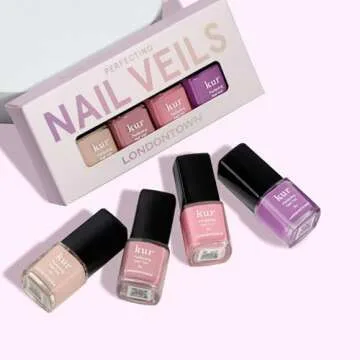 LONDONTOWN Perfecting Nail Veil Mini Set - Enhancing Nail Care Color, Nail Protectant, Nail Strengthener, Natural Tint, Vegan and Cruelty-Free, Chip-Resistant, 4 Piece, 0.24 fl. oz. each