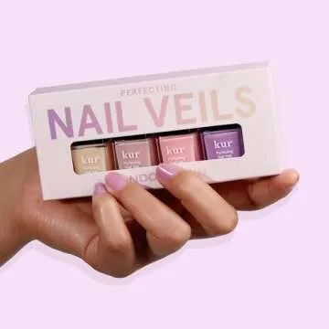 LONDONTOWN Perfecting Nail Veil Mini Set - Enhancing Nail Care Color, Nail Protectant, Nail Strengthener, Natural Tint, Vegan and Cruelty-Free, Chip-Resistant, 4 Piece, 0.24 fl. oz. each