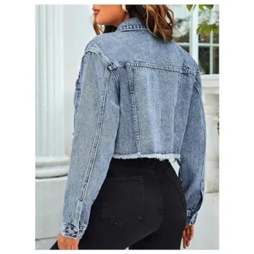 Stylish MakeMeChic Cropped Denim Jacket for Casual Wear