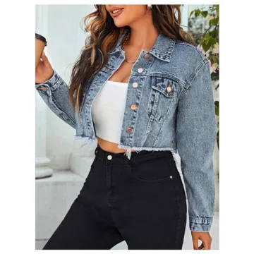 Stylish MakeMeChic Cropped Denim Jacket for Casual Wear