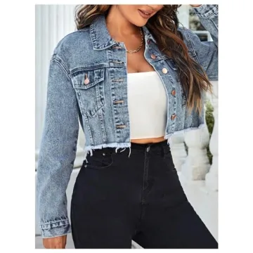 Stylish MakeMeChic Cropped Denim Jacket for Casual Wear