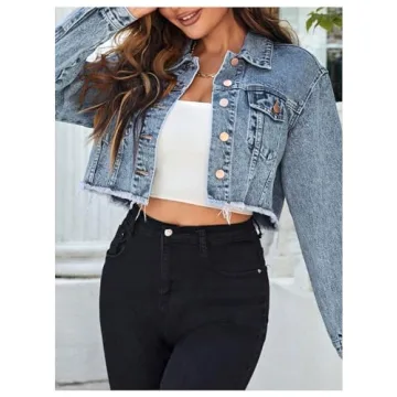 Stylish MakeMeChic Cropped Denim Jacket for Casual Wear