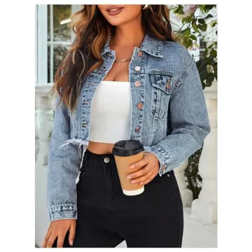 Stylish MakeMeChic Cropped Denim Jacket for Casual Wear