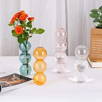 MEUMITY Clear Glass Bubble Hydroponic Vase,7 Inch Cute Style Bubble Vase Unique Floral Vase Creative Globose Vase for Wedding Table Centerpieces Home Decoration(Pink,3)