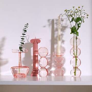 MEUMITY Clear Glass Bubble Hydroponic Vase,7 Inch Cute Style Bubble Vase Unique Floral Vase Creative Globose Vase for Wedding Table Centerpieces Home Decoration(Pink,3)