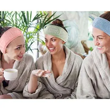 Whaline 4Pcs Spa Facial Headband Super Absorption Makeup Hair Wrap Adjustable Coral Fleece Hair Band Soft Towel Head Band for Face Washing Shower Sports