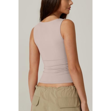 QINSEN Womens Sleeveless Square Neck Tank Top in Pink