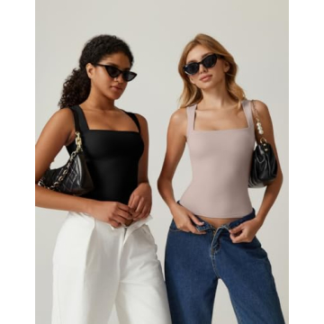 QINSEN Womens Sleeveless Square Neck Tank Top in Pink