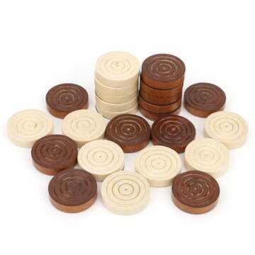 QuadPro Wooden Checkers Pieces for Checkers & Backgammon