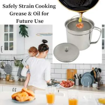 Evelots Bacon Grease Keeper with Strainer and Handle