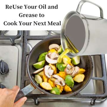 Evelots Bacon Grease Keeper with Strainer and Handle