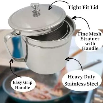 Evelots Bacon Grease Keeper with Strainer and Handle