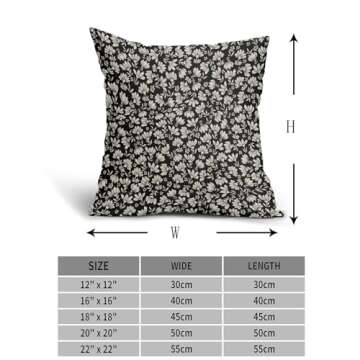 Black Brown Daisy Floral Block Print Pillow Covers 20X20 Inch Vintage Flowers Decorative Square Pillow Cases Set of 2 Farmhouse Home Decor Cotton Linen Throw Pillows For Sofa Couch Cushion Outdoor