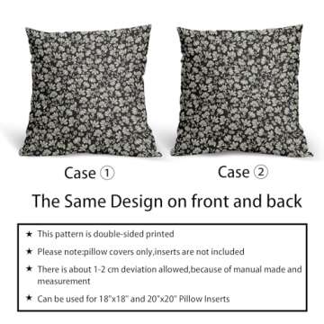 Black Brown Daisy Floral Block Print Pillow Covers 20X20 Inch Vintage Flowers Decorative Square Pillow Cases Set of 2 Farmhouse Home Decor Cotton Linen Throw Pillows For Sofa Couch Cushion Outdoor