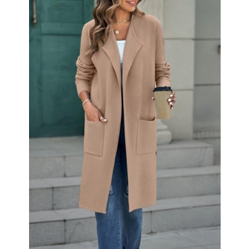 Stylish MEROKEETY Women's Open Front Coatigan Sweater with Pockets