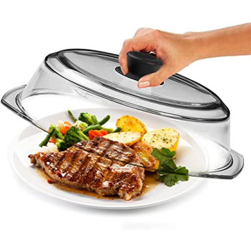 Tall Glass Microwave Splatter Cover - BPA Free, Dishwasher Safe, with Grip Handle