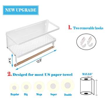 Hoopoton Magnetic Spice Rack Organizer Single Tier Refrigerator Spice Storage Shelf, Easy to Install The Side of The Refrigerator Can Hold spices, Jar of Olive Oil (White, With hook)