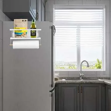 Hoopoton Magnetic Spice Rack Organizer Single Tier Refrigerator Spice Storage Shelf, Easy to Install The Side of The Refrigerator Can Hold spices, Jar of Olive Oil (White, With hook)