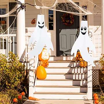 Shappy 4 Pieces 43 Inch 18 Inch Halloween Ghost Decorations Halloween Ghost Windsocks Halloween Deco...