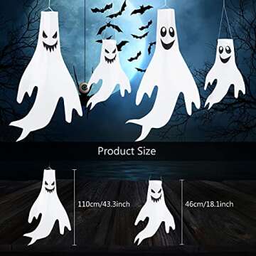 Shappy 4 Pieces 43 Inch 18 Inch Halloween Ghost Decorations Halloween Ghost Windsocks Halloween Decorations for Home Halloween Decor Halloween Decorations Outside for Party Supplies (White Background)