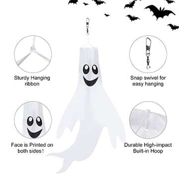 Shappy 4 Pieces 43 Inch 18 Inch Halloween Ghost Decorations Halloween Ghost Windsocks Halloween Decorations for Home Halloween Decor Halloween Decorations Outside for Party Supplies (White Background)