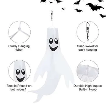 Shappy 4 Pieces 43 Inch 18 Inch Halloween Ghost Decorations Halloween Ghost Windsocks Halloween Decorations for Home Halloween Decor Halloween Decorations Outside for Party Supplies (White Background)