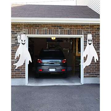 Shappy 4 Pieces 43 Inch 18 Inch Halloween Ghost Decorations Halloween Ghost Windsocks Halloween Decorations for Home Halloween Decor Halloween Decorations Outside for Party Supplies (White Background)