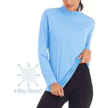 Women's UV Protection Long Sleeve Casual Running Performance Athletic Tank Top Gym Rash Guard Sun Shirt - Blue