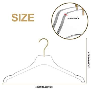 Quality Acrylic Clear Hangers, 5 Pack Clear Lucite Acrylic for a Luxurious Look and Feel with Swivel Hook, Suit Coat Shirt Dress Hangers (Clear - Matte Gold Hook, 5)