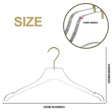 Quality Acrylic Clear Hangers, 5 Pack Clear Lucite Acrylic for a Luxurious Look and Feel with Swivel Hook, Suit Coat Shirt Dress Hangers (Clear - Matte Gold Hook, 5)