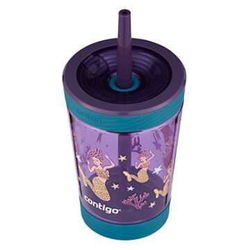 Contigo Kids Spill-Proof Tumbler with Straw, 14oz., Eggplant with Mermaid