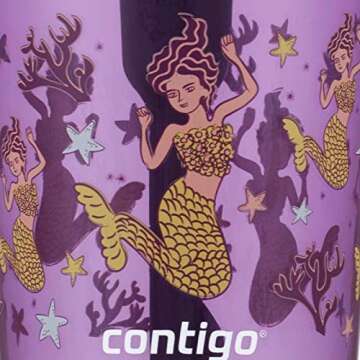 Contigo Kids Spill-Proof Tumbler with Straw, 14oz., Eggplant with Mermaid