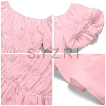 SYZRI Women's Summer Puff Sleeve Off Shoulder Mini Dress Ruffled A Line Flowy Swing Beach Dress, Small, Pink