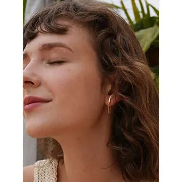 S.Leaf Stud Earrings with Chain Sterling Silver Chain Earrings for Women Bar Earrings Dangle Earrings for Women Trendy (A_Square_Bar_Chain_Gold)