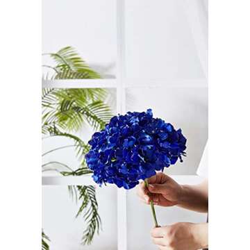 KISLOHUM Hydrangea Silk Flower Heads 10 Royal Blue Artificial Hydrangea Silk Flowers Head for Weddin...