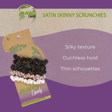 GOODY Planet Ouchless Satin Skinny Scrunchies 5ct Black,Cream,and Blush