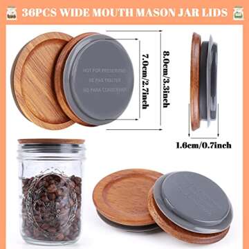 Discover 36 Pack Wide Mouth Mason Jar Lids - Acacia Wooden Lids with Airtight Seal Design