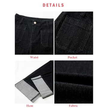 EVALESS Wide Leg Jeans Woman High Waisted Stretchy Cuffled Hem Loose Baggy Jean Denim Pants Black Size 8