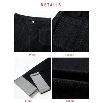 EVALESS Wide Leg Jeans Woman High Waisted Stretchy Cuffled Hem Loose Baggy Jean Denim Pants Black Size 8