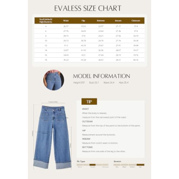 EVALESS Wide Leg Jeans Woman High Waisted Stretchy Cuffled Hem Loose Baggy Jean Denim Pants Black Size 8