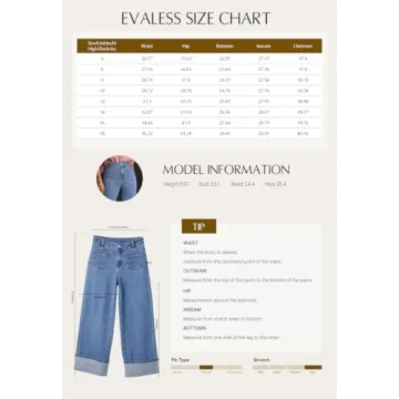 EVALESS Wide Leg Jeans Woman High Waisted Stretchy Cuffled Hem Loose Baggy Jean Denim Pants Black Size 8