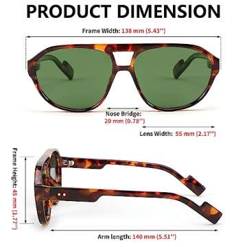 FEISEDY Sunglasses Women Men Polarized, Small 70s Aviator Frame, Retro Vintage UV400 Sun Glasses B2373, Tortoise/Green