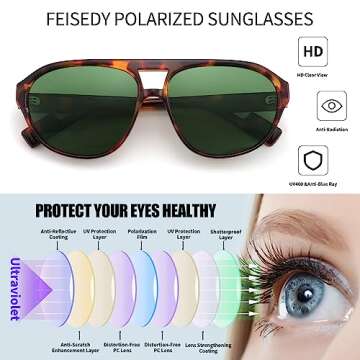 FEISEDY Sunglasses Women Men Polarized, Small 70s Aviator Frame, Retro Vintage UV400 Sun Glasses B2373, Tortoise/Green