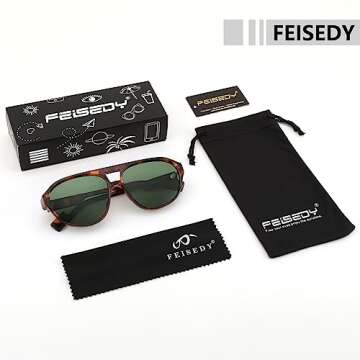 FEISEDY Sunglasses Women Men Polarized, Small 70s Aviator Frame, Retro Vintage UV400 Sun Glasses B2373, Tortoise/Green
