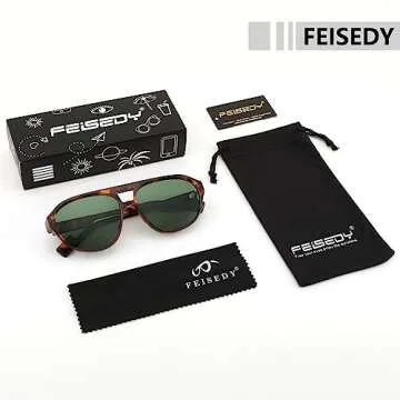 FEISEDY Sunglasses Women Men Polarized, Small 70s Aviator Frame, Retro Vintage UV400 Sun Glasses B2373, Tortoise/Green