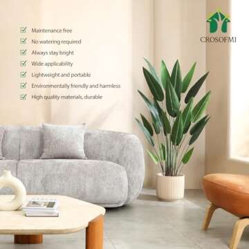 CROSOFMI Artificial Canna Lily Tree 5.2 Feet Fake Tropical Palm Tree with 25 Trunks,Perfect Large Fa...