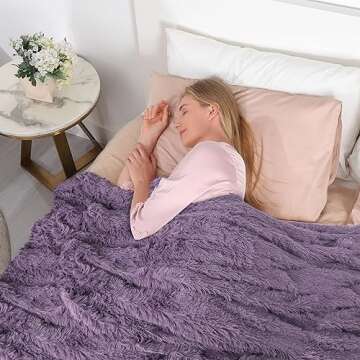 Tuddrom Decorative Extra Soft Fuzzy Faux Fur Throw Blanket 50" x 60",Solid Reversible Long Hair Shaggy Blanket,Fluffy Plush Comfy Microfiber Fleece Blanket for Couch Sofa Bedroom,Patrican Purple