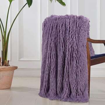 Tuddrom Decorative Extra Soft Fuzzy Faux Fur Throw Blanket 50" x 60",Solid Reversible Long Hair Shaggy Blanket,Fluffy Plush Comfy Microfiber Fleece Blanket for Couch Sofa Bedroom,Patrican Purple